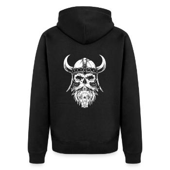 Wikinger Totenkopf Odin - Unisex Premium Bio Zip Hoodie - Schwarz - Hinten - Nico (187cm)