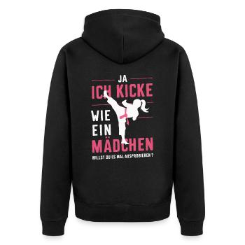 Karate Kampfsport Kämpfer Karate - Unisex Premium Bio Zip Hoodie - Schwarz - Hinten - Nico (187cm)