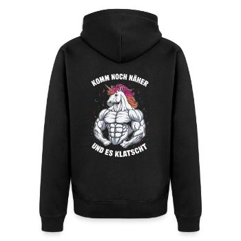Unicorn Unicorns Mythical Creatures Mystical - Unisex Premium Organic Zip Hoodie - black - Back - Nico (187cm)
