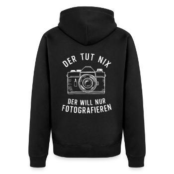 Fotograf Fotografie Kamera Foto - Unisex Premium Bio Zip Hoodie - Schwarz - Hinten - Nico (187cm)