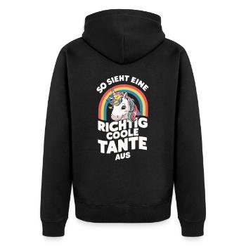 Tante Tanten Familie Patentante - Unisex Premium Bio Zip Hoodie - Schwarz - Hinten - Nico (187cm)