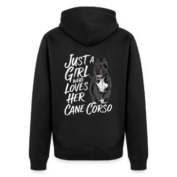 Cane Corso Hund - Unisex Premium Bio Zip Hoodie - Schwarz - Hinten - Nico (187cm)