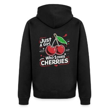 Kirsche Kirschen Früchte Essen - Unisex Premium Bio Zip Hoodie - Schwarz - Hinten - Nico (187cm)