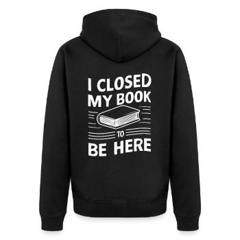 Bücher Buch lesen Bücherei Bibliothek Bücherwurm - Unisex Premium Bio Zip Hoodie - Schwarz - Hinten - Nico (187cm)