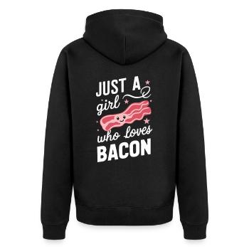Bacon Frühstück Speck - Unisex Premium Bio Zip Hoodie - Schwarz - Hinten - Nico (187cm)