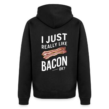 Bacon Frühstück Speck - Unisex Premium Bio Zip Hoodie - Schwarz - Hinten - Nico (187cm)
