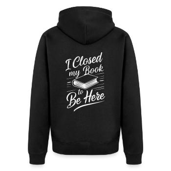 Bücher Buch lesen Bücherei Bibliothek Bücherwurm - Unisex Premium Bio Zip Hoodie - Schwarz - Hinten - Nico (187cm)