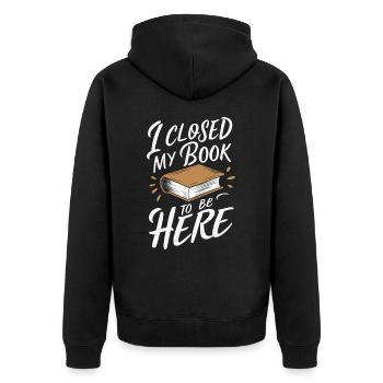 Bücher Buch lesen Bücherei Bibliothek Bücherwurm - Unisex Premium Bio Zip Hoodie - Schwarz - Hinten - Nico (187cm)