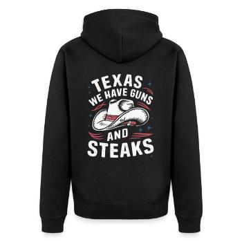 Texas State Texans Texas - Unisex Premium Organic Zip Hoodie - black - Back - Nico (187cm)