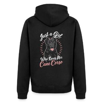 Cane Corso Hund - Unisex Premium Bio Zip Hoodie - Schwarz - Hinten - Nico (187cm)