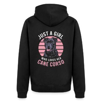 Cane Corso Hund - Unisex Premium Bio Zip Hoodie - Schwarz - Hinten - Nico (187cm)