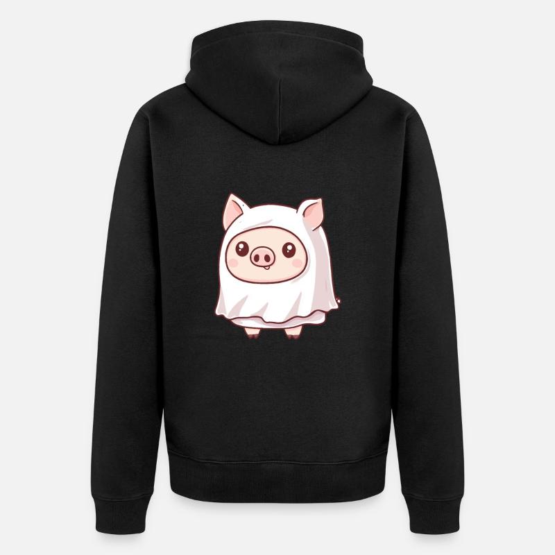 Schwein Halloween Comic Geist - Unisex Premium Bio Zip Hoodie - Schwarz