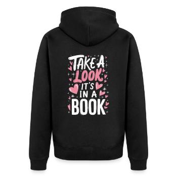 Bücher Buch lesen Bücherei Bibliothek Bücherwurm - Unisex Premium Bio Zip Hoodie - Schwarz - Hinten - Nico (187cm)