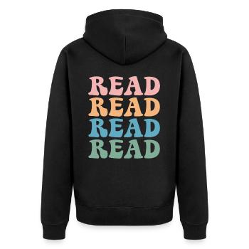 Bücher Buch lesen Bücherei Bibliothek Bücherwurm - Unisex Premium Bio Zip Hoodie - Schwarz - Hinten - Nico (187cm)