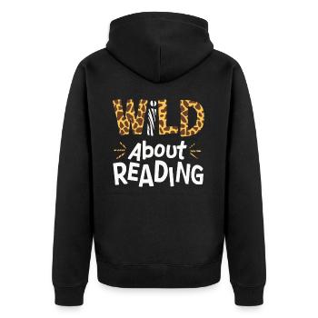 Bücher Buch lesen Bücherei Bibliothek Bücherwurm - Unisex Premium Bio Zip Hoodie - Schwarz - Hinten - Nico (187cm)