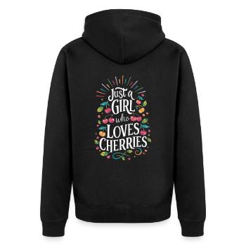 Kirsche Kirschen Früchte Essen - Unisex Premium Bio Zip Hoodie - Schwarz - Hinten - Nico (187cm)