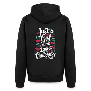 Kirsche Kirschen Früchte Essen - Unisex Premium Bio Zip Hoodie - Schwarz - Hinten - Nico (187cm)