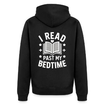 Bücher Buch lesen Bücherei Bibliothek Bücherwurm - Unisex Premium Bio Zip Hoodie - Schwarz - Hinten - Nico (187cm)