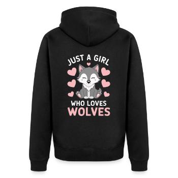 Wolf Wölfe Tier Jaulen - Unisex Premium Bio Zip Hoodie - Schwarz - Hinten - Nico (187cm)