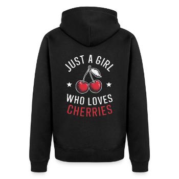 Kirsche Kirschen Früchte Essen - Unisex Premium Bio Zip Hoodie - Schwarz - Hinten - Nico (187cm)
