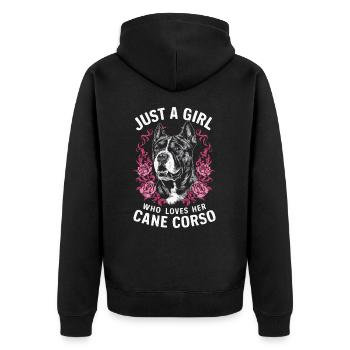 Cane Corso Hund - Unisex Premium Bio Zip Hoodie - Schwarz - Hinten - Nico (187cm)