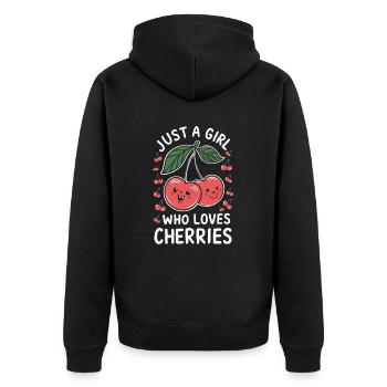 Kirsche Kirschen Früchte Essen - Unisex Premium Bio Zip Hoodie - Schwarz - Hinten - Nico (187cm)