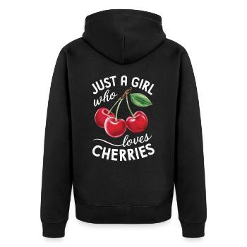 Kirsche Kirschen Früchte Essen - Unisex Premium Bio Zip Hoodie - Schwarz - Hinten - Nico (187cm)
