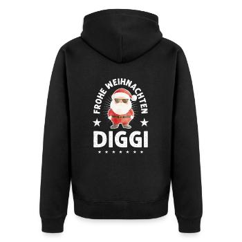 Frohe Weihnachten Diggi Weihnachtsmann Spruch - Unisex Premium Bio Zip Hoodie - Schwarz - Hinten - Nico (187cm)
