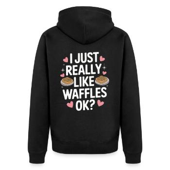 Waffles Breakfast Sweets - Unisex Premium Organic Zip Hoodie - black - Back - Nico (187cm)
