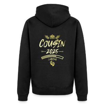 Cousin 2025 Loading Spruch - Unisex Premium Bio Zip Hoodie - Schwarz - Hinten - Nico (187cm)