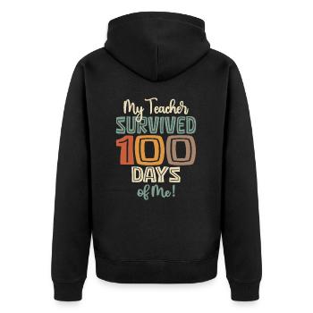 Mein Lehrer hat 100 Tage mit mir überlebt - Unisex Premium Bio Zip Hoodie - Schwarz - Hinten - Nico (187cm)