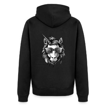 Einhorn Kopf - Unisex Premium Bio Zip Hoodie - Schwarz - Hinten - Nico (187cm)