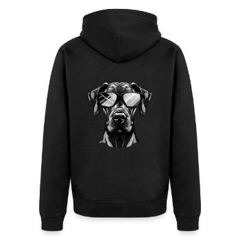 Great Dane Hund Hipster Cool Party - Unisex Premium Bio Zip Hoodie - Schwarz - Hinten - Nico (187cm)
