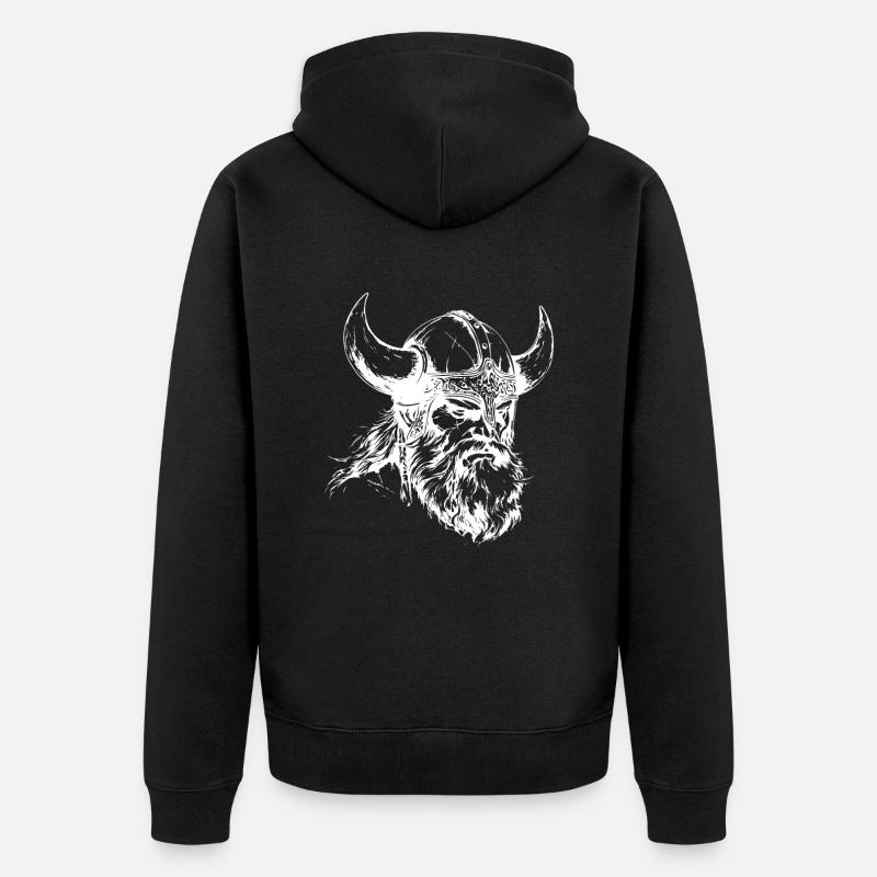 Wikinger Krieger Kopf - Unisex Premium Bio Zip Hoodie - Schwarz