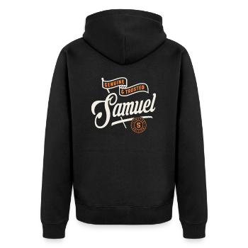Samuel Echter und vertrauenswürdiger lustiger Name Samuel - Unisex Premium Bio Zip Hoodie - Schwarz - Hinten - Nico (187cm)