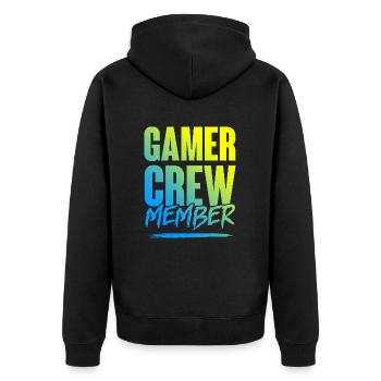 Gamer Crew - Unisex Premium Bio Zip Hoodie - Schwarz - Hinten - Nico (187cm)