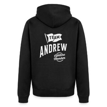 Team Andrew Lebenslanges Mitglied Personalisierter Name Andr - Unisex Premium Bio Zip Hoodie - Schwarz - Hinten - Nico (187cm)