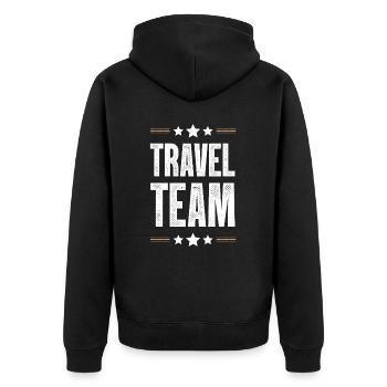 Travel Team - Unisex Premium Bio Zip Hoodie - Schwarz - Hinten - Nico (187cm)