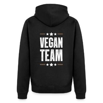 Vegan Team - Unisex Premium Bio Zip Hoodie - Schwarz - Hinten - Nico (187cm)