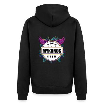 Mykonos Crew Tropisch - Unisex Premium Bio Zip Hoodie - Schwarz - Hinten - Nico (187cm)