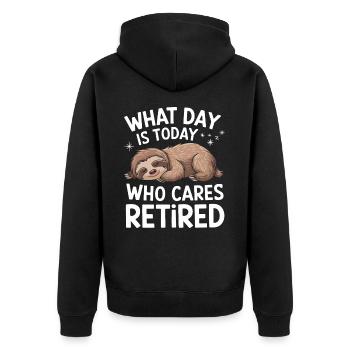 Rentner Ruhestand Rente Pensionierung - Unisex Premium Bio Zip Hoodie - Schwarz - Hinten - Nico (187cm)