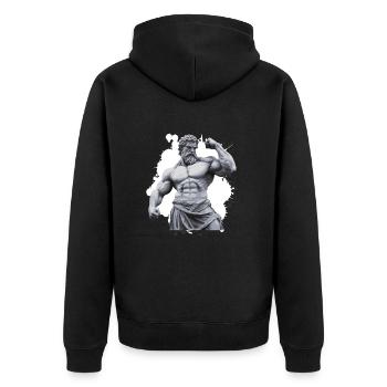 Greek Warrior Bodybuilding Gym - Unisex Premium Bio Zip Hoodie - Schwarz - Hinten - Nico (187cm)