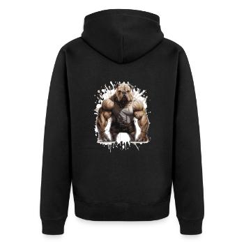 Bulldog Dog Muscles Bodybuilding - Unisex Premium Organic Zip Hoodie - black - Back - Nico (187cm)
