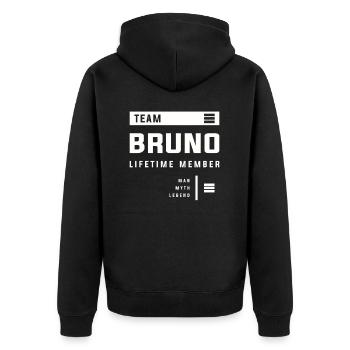 Team Bruno Lebenslanges Mitglied Lustiger Name Bruno - Unisex Premium Bio Zip Hoodie - Schwarz - Hinten - Nico (187cm)