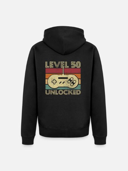 Level 50 unlocked Cadeau D anniversaire 50 ans - Veste à capuche bio Premium Unisexe - noir