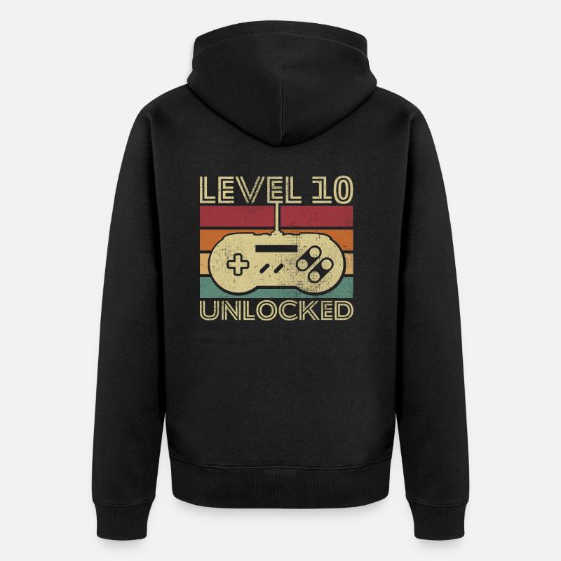 Level 10 unlocked Cadeau D anniversaire 10 ans - Veste à capuche bio Premium Unisexe - noir