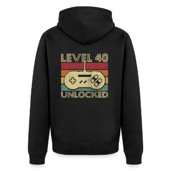Level 40 freigeschaltet Geburtstagsgeschenk 40 Jahre - Unisex Premium Bio Zip Hoodie - Schwarz - Hinten - Nico (187cm)