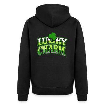 Lucky Charm - St. Patrick's Day - Irland - Unisex Premium Bio Zip Hoodie - Schwarz - Hinten - Nico (187cm)