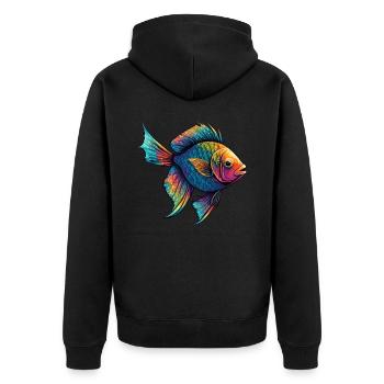 Bunte Fische - Unisex Premium Bio Zip Hoodie - Schwarz - Hinten - Nico (187cm)