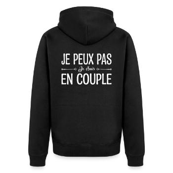 je peux pas je suis en couple. cadeau couple. - Veste à capuche bio Premium Unisexe - noir - Dos - Nico (187cm)